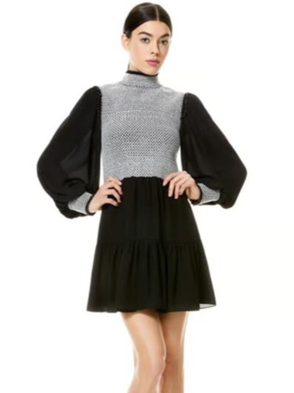 Alice + Olivia “Elvira” Black & White Smocked Bodice Mini Dress Size 6